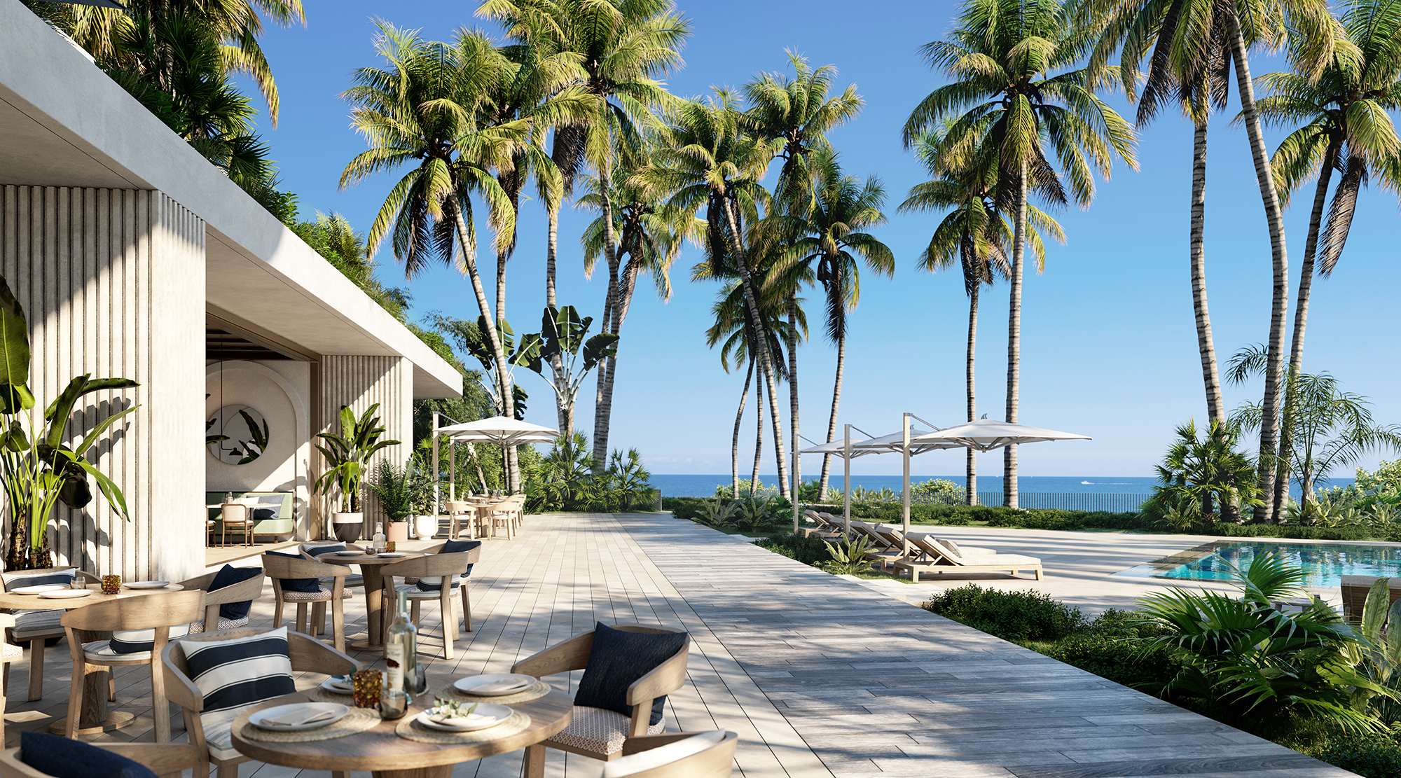 Restaurant view of pool to Ocean
